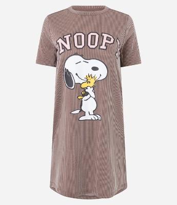 Camisola Curta em Peach Touch com Estampa Fio Tinto e Snoopy