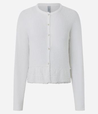 Casaco Cardigan em Tricô com Botões e Detalhe de Barra Rendada