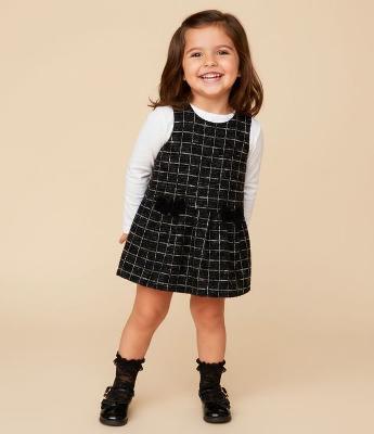 Vestido Evasê Infantil em Tweed com Laços Aplicados – Tam 1 a 6 Anos