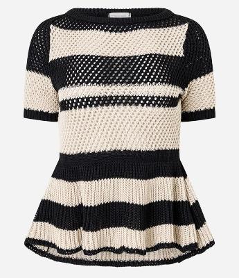 Blusa Peplum Em Tricô com Estampa Listrada