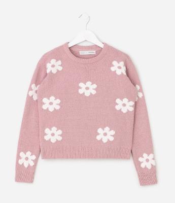 Casaco Infantil em Tricô com Estampa Floral – Tam 5 a 14 Anos