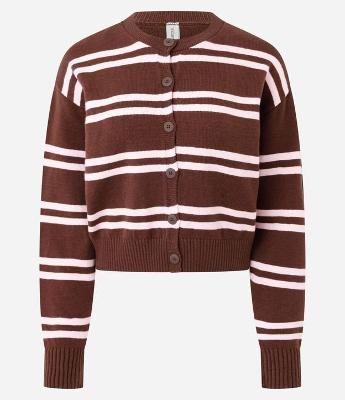 Cardigan Curto em Tricoline Listrado e Fechamento por Botões