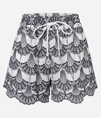 Short Runner em Laise com Barra Ondulada e Bordado Geométrico