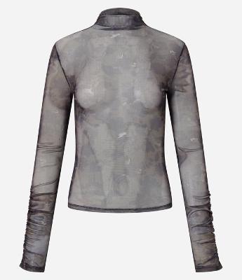 Blusa em Tule com Estampa e Manga Raglan