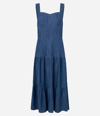 Vestido Midi em Jeans com Decote Coração