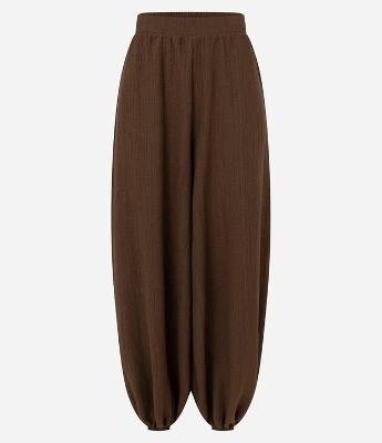 Calça Aladim em Algodão Texturizado com Elástico na Cintura