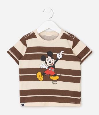 Camiseta Infantil Listrada com Estampa Mickey Mouse – Tam 2 a 6 Anos