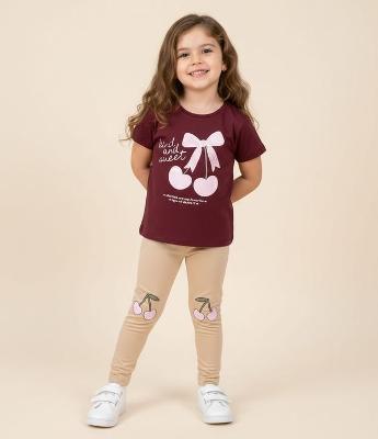 Camiseta Slim Infantil com Estampa de Cereja e Laço – Tam 1 a 6 Anos