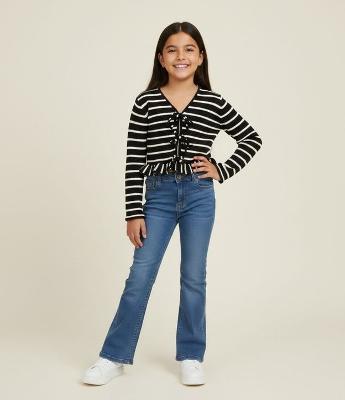 Blusa Infantil Manga Longa Listrada com Laços - Tam 7 a 16 Anos