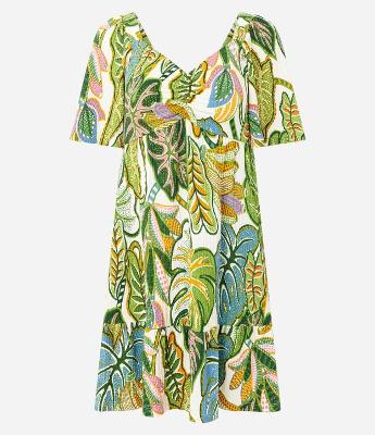 Vestido Curto em Viscose Texturizada com Estampa Tropical