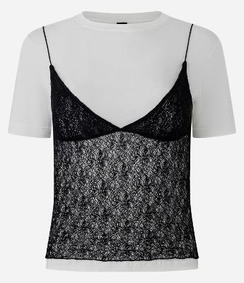 Camiseta em Algodão com Renda Sobreposta