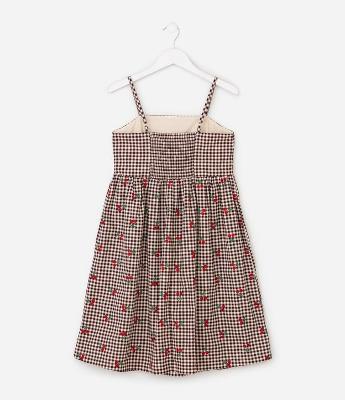 Vestido Infantil em Xadrez Vichy com Bordado de Cerejinhas – Tam 5 a 14 Anos