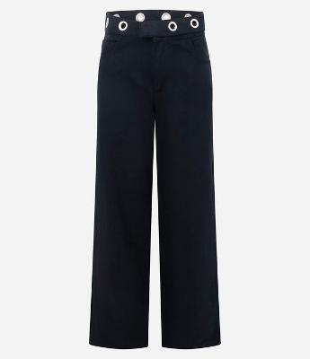 Calça Wide em Jeans com Cintura Média e Ilhós no Cós