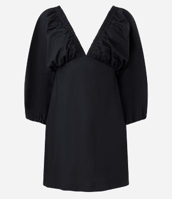 Vestido Curto em Tricoline com Manga Bufante e Decote V