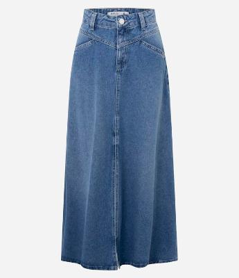 Saia New Midi Jeans com Cintura Baixa