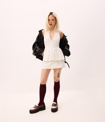 Blusa Frente Única Poá com Peplum
