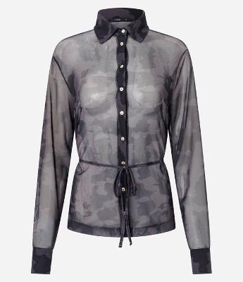 Blusa em Tule Estampado com Amarração na Cintura