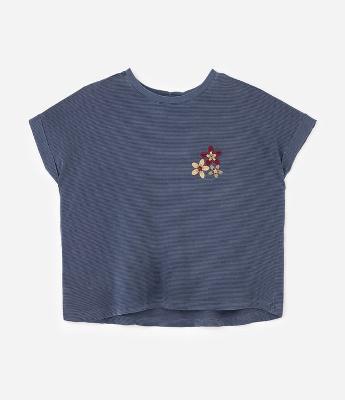 Blusa Manga Curta Fio Tinto com Bordado Floral Curve & Plus Size
