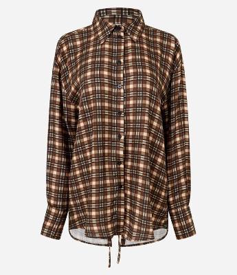 Camisa Alongada Xadrez em Crepe e Amarração nas Costas