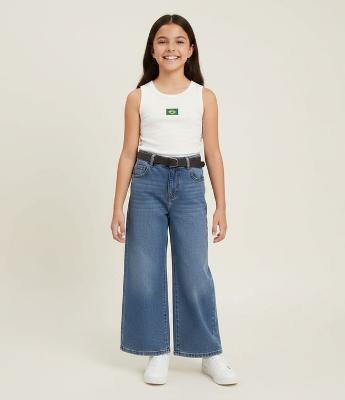 Calça Infantil Wide Leg em Jeans com Cinto – Tam 5 a 16 Anos