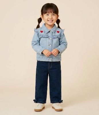 Jaqueta Infantil em Jeans com Bordado de Coração – Tam 1 a 6 Anos