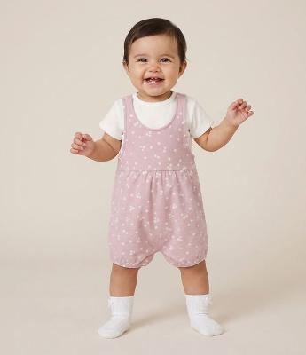 Conjunto Infantil Jardineira e Camiseta Floral Liberty – Tam 0 a 18 Meses