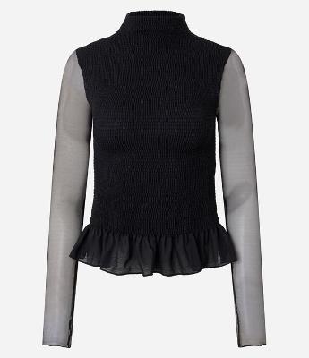 Blusa Peplum em Tule com Transparência na Manga