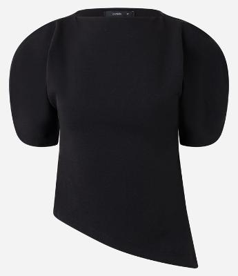 Blusa Estruturada com Mangas Volumosas e Barra Assimétrica