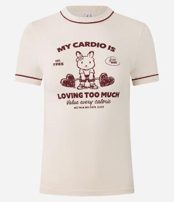 Camiseta em Algodão com Lettering My Cardio e Detalhes Contrastantes