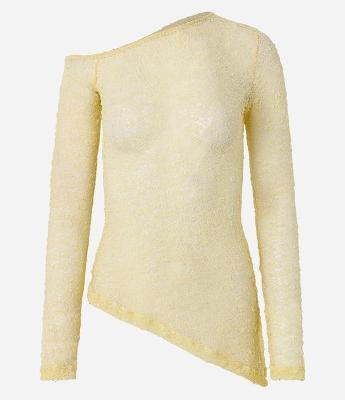 Blusa Ombro Único em Renda Texturizada com Barra com Ponta