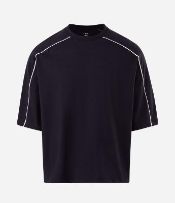 Camiseta Boxy em Algodão com Listras Contrastante