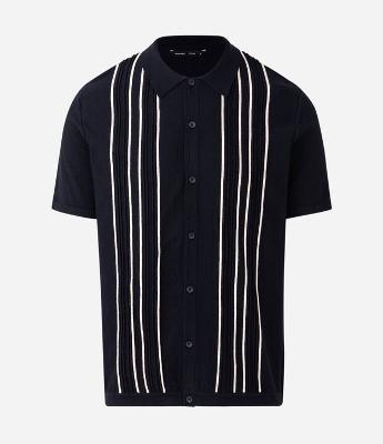 Camisa Masculina Manga Curta Tricô Listras Barradas