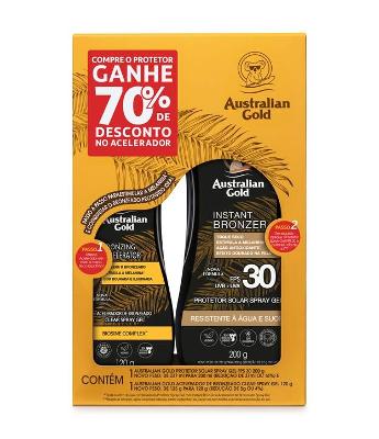 Promopack Protetor Solar Australian Gold Spray FPS30 200g e Acelarador de Bronzeado Clear Spray Gel 120g 