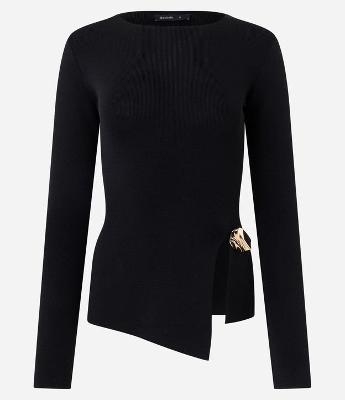 Blusa Assimétrica em Tricô com Aviamento na Cintura