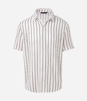 Camisa Masculina Manga Curta Tricô Crochê Listrada
