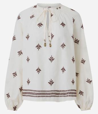 Blusa em Cotton com Bordado e Mangas Bufantes
