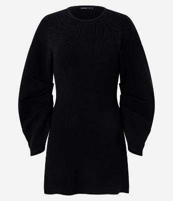 Vestido Curto em Tricô com Manga Bufante
