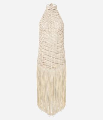 Saída de Praia Vestido com Efeito Crochê e Franjas