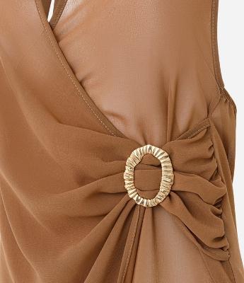 Saída de Praia Vestido Bata com Decote Halter e Aviamento