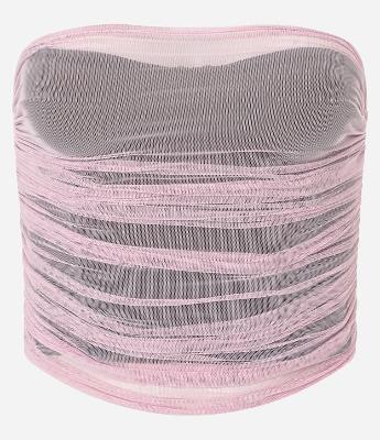 Blusa Tomara que Caia em Tule com Franzidos Estilo Redinha e Decote Coração