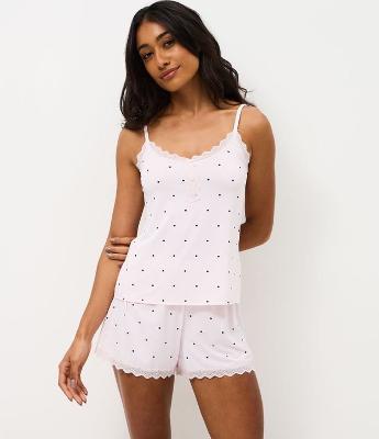 Pijama Short Doll com Estampa Poá e Rendinha
