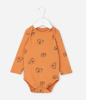 Body Infantil com Estampa Fullprint com Cara de Urso – Tam RN a 18 Meses