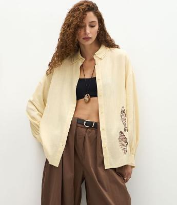 Camisa Oversized em Viscolinho com Bordado