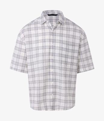 Camisa Masculina Manga Curta Xadrez Boxy Fundo Claro
