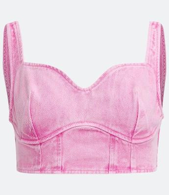 Blusa Cropped em Sarja Estonada com Lastex nas Costas