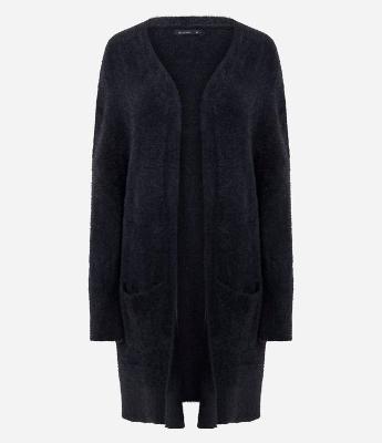 Cardigan Longo em Tricô Com Textura de Pelos