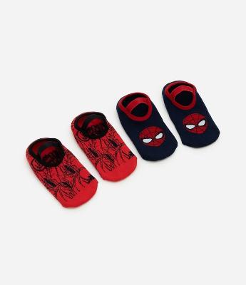 Kit 02 Meias Infantil Sapatilha com Antiderrapante Homem Aranha – Tam 19 a 34