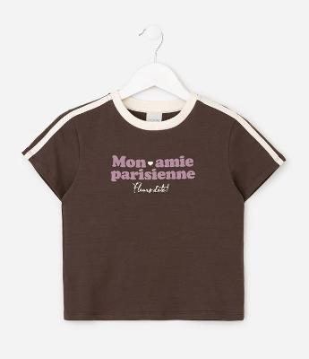 Camiseta Infantil com Lettering e Listras Contrastantes – Tam 5 a 14 Anos