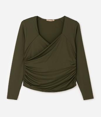 Blusa Manga Longa com Decote Transpassado Curve & Plus Size