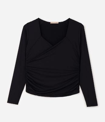 Blusa Manga Longa com Decote Transpassado Curve & Plus Size
